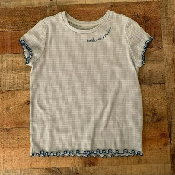 Gymboree blue striped ribbed knit short sleeve t-shirt with lattice stitching - Picture 1 of 6